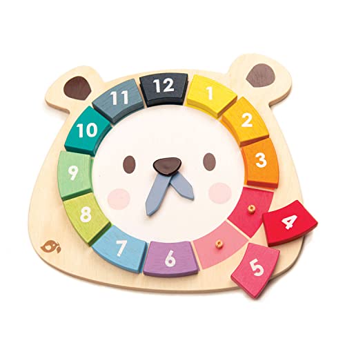 Tender Leaf Toys - 12 Pcs Bear Colors Clock, Early Learning Time, Educational Learning Clock Toy - Wooden Clock, Lovely Shapes - Cognitive Toy for Kids