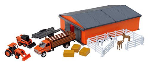 New Ray Toys Kubota Farm Vehicles with Machine Shed Set