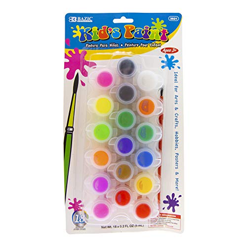 BAZIC Kid's Paint w/Brush 60 ml, 18 Colors Non-Toxic Paint Set, for Hobby Fun Vibrant Color Painting Art Supplies, Gift for Kids Artists, 1-Pack