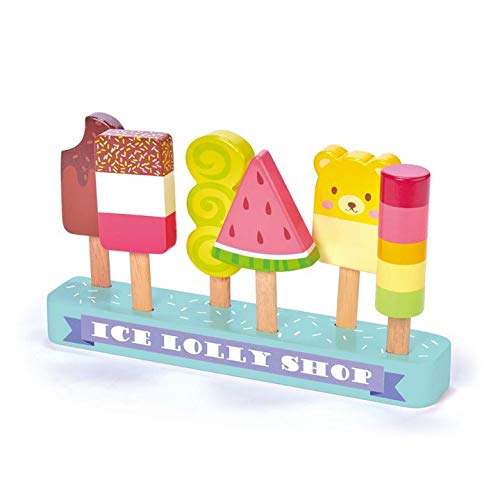 Tender Leaf Toys - Ice Lolly Shop - 7 Pieces Pretend Food Play Toy with Wooden Popsicle Ice Cream Bar - Encourage Role Play and Develops Social Skills for Children 3+