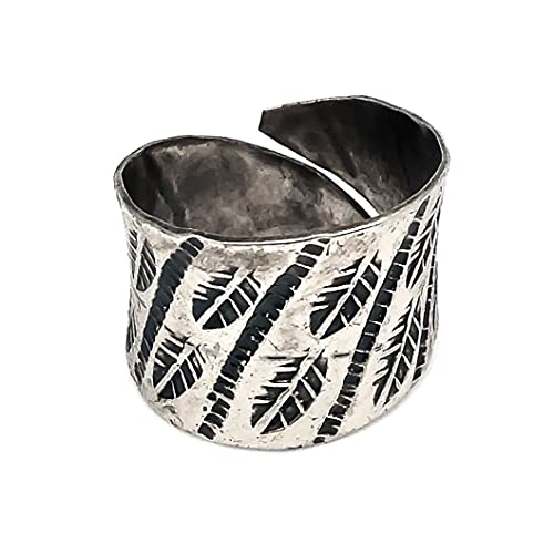 ANJU JEWELRY Kashi Collection - Embossed Antique Silver Adjustable Cuff Ring