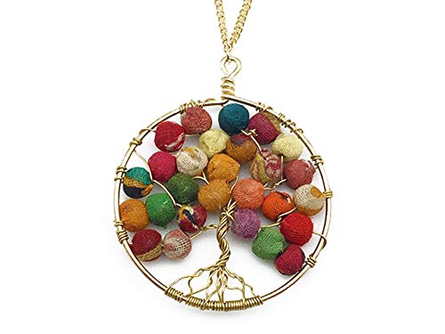 Aasha Anju Tree of Life Recycled Sari & Wooden Bead Necklace