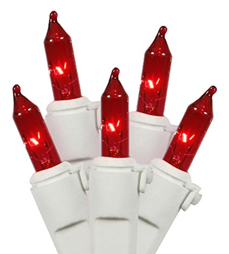 Vickerman Mini Light Set Features 100 Bulbs Lights on White Wire and 4" Bulb Spacing for Indoor/Outdoor Use, 33', Red