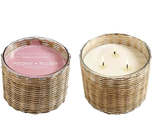 HillHouse Naturals PBGL3 Peony Blush 3 Wick Handwoven Fragrance Candle, 21 ounce