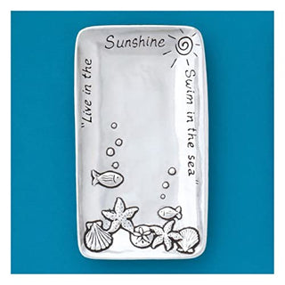 Basic Spirit Small Pewter Jewelry Tray - Shells and Fish - Home Decorative Bowl Wedding Christmas Gift, Jewelry Display, Ring Holder Storage Display Organizer for Ocean Beach Coastal Lover