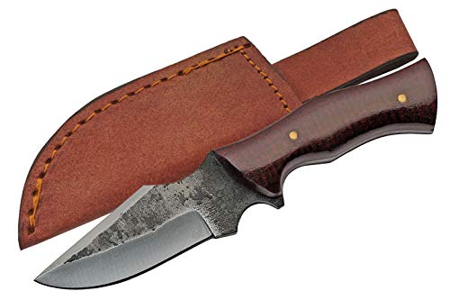 SZCO Sczo Supplies 6.25" Fixed Blade Full-Tang Carbon Steel Blacksmith Style Outdoor Hunting/Skinning Knife with Sheath, Brown