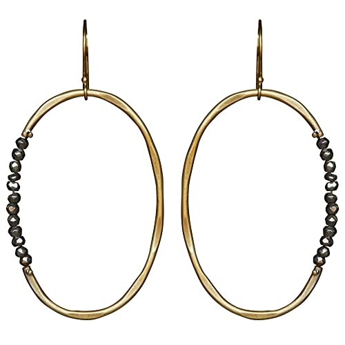 HomArt Pirate Aurora Oval with Stone Earring, 2.75-inch Lengthl, Brass and Seed Beads