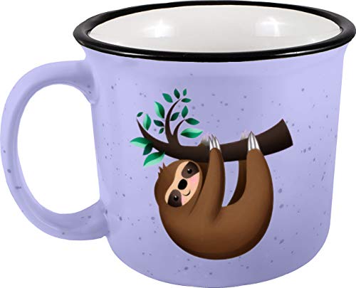 Spoontiques Hanging Sloth Camper Mugs, 14 oz, Lilac