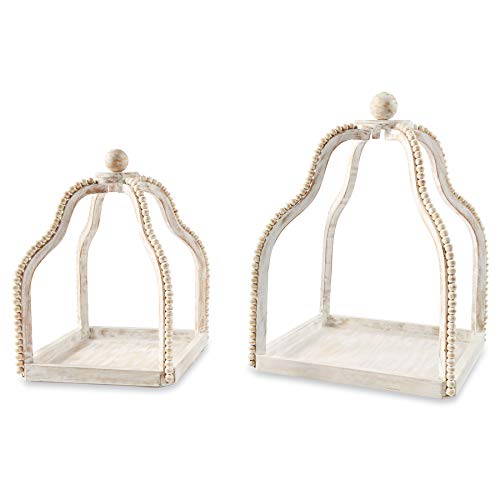 Mud Pie Beaded Lantern Set, small 14 1/4" x 10" x 10" | large 18" x 13" x 13", Mango Wood