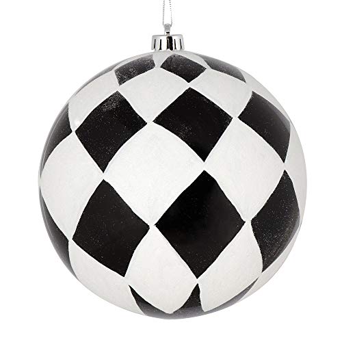 Vickerman White Diamond Glitter Christmas Decorative-Hanging-Ball-Ornaments, 4", Black, 4 Piece