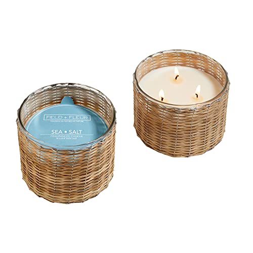 HillHouse Naturals Sea Salt 3 Wick Handwoven Home Fragrance Candle, 21 ounce