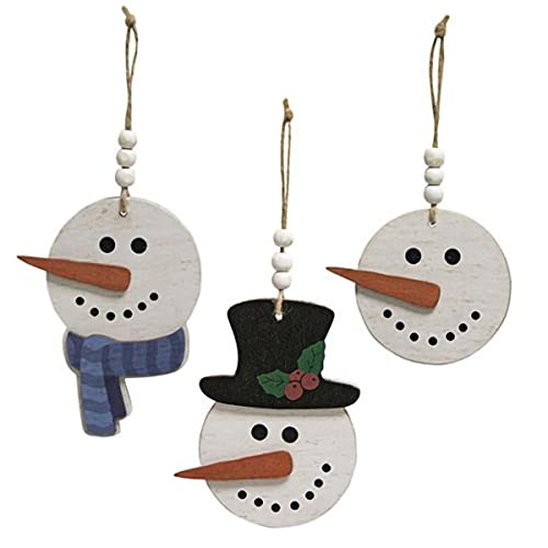 CWI Beaded Snowman Ornaments | 3 Pc Set | Wooden, 3-4 inch