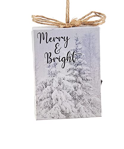Giftcraft 667838 Christmas LED Canvas Ornament, Merry and Bright, Medium Density Fiberboard, Canvas, Wire, Polyeste