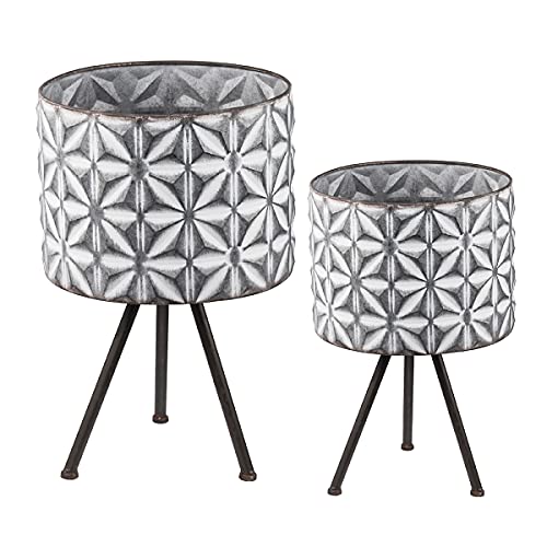 A&B Home D44152 Large Round Grey Planters Plant Stand, Set of 2, 19 and 17 Inch Tall, Gray & White