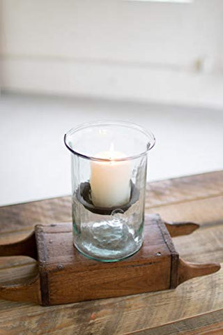 Kalalou 8" Glass Candle Cylinder With Rustic Insert