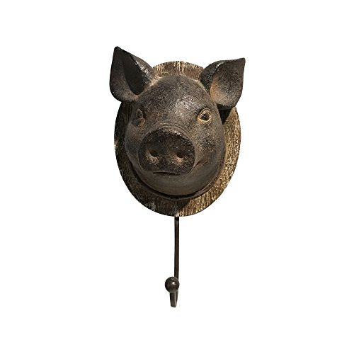 Comfy Hour Farmhouse Home Decor Collection 10" Pig Head Single Key Hook Wall Hanger, Rusty Looking, Brown Vintage, Antique Style, Polyresin