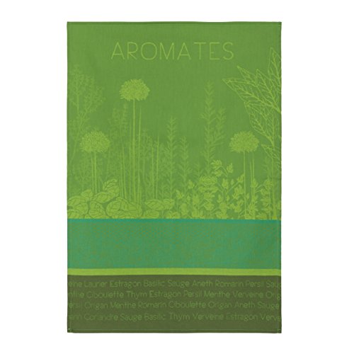 Coucke French Cotton Jacquard Towel, Aromates du Jardin, 20-Inches by 30-Inches, Green