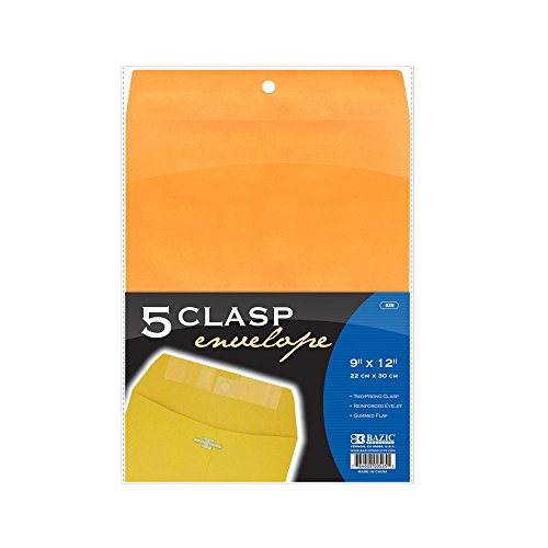 BAZIC 9" X 12" Clasp Envelope (5/Pack)