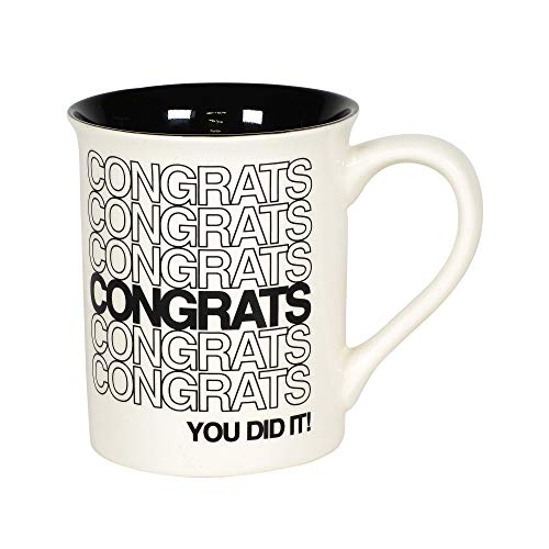 Enesco 6006217 Our Name is Mud Congrats You Did It Repeating Type Coffee Mug, 16 Ounce, Black and White
