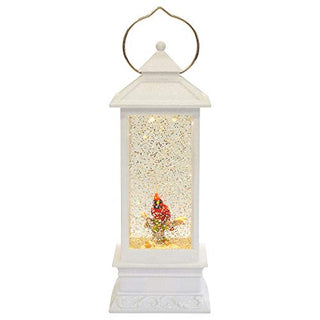 Roman Winter Red Cardinal in Swirl Snow Dome Lantern with LED Lights, 10 3/4 Inch