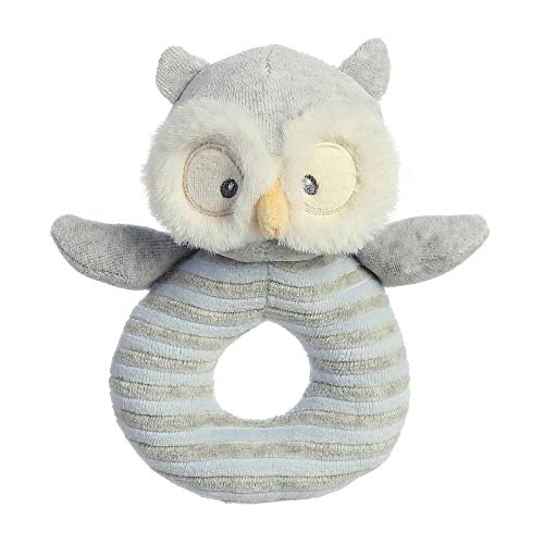 Aurora Ebba Natural Cotton Elephant Rattle - 6 Inch Baby Toy With Ring