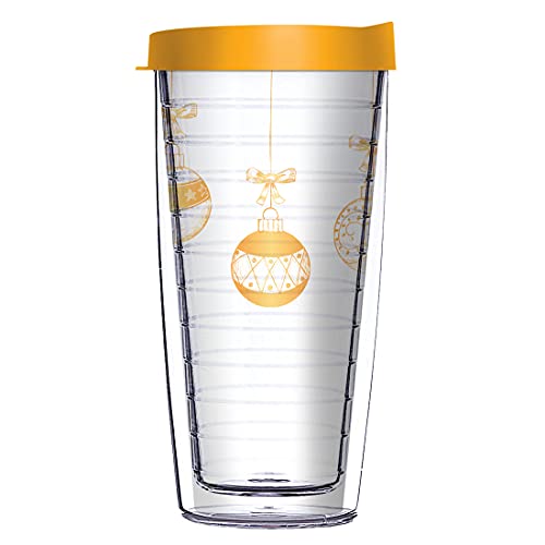 Comfy Hour Golden Ornament Sketch Style Design 16 oz Clear Tumbler with Yellow Lid