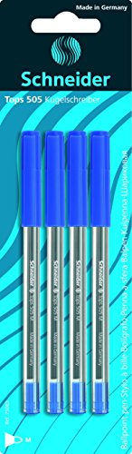 Rediform Schneider Tops 505 Schreibgeräte Ballpoint Pen, with Cap, Blue (Blister Pack of 4