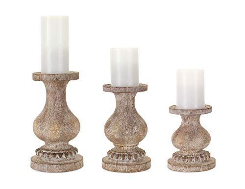 Melrose Meelrose 76783 Candleholder Set of 3, 6.5-inch Height and 8.75-inch Height and 10-inch Height Resin, Brown and White
