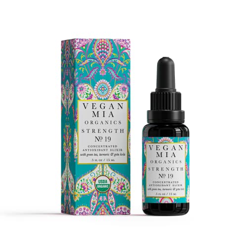 Vegan Mia Organics - Strength Antioxidant Concentrated Face Oil Serum - with Powerful Superfoods, Turmeric, Green Tea, Açaí & Pumpkin Seed Oil - Organic Facial Oil Brightens, Smoothes & Evens Skin Tone Naturally, 0.5 fl oz