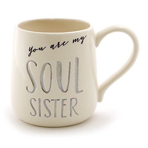 Enesco 6000526 Our Name Is Mud Soul Sister Stoneware Engraved Coffee Mug, 16 oz, Gray