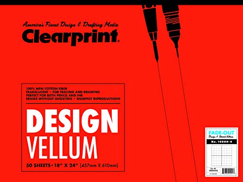 Chartpak Clearprint Vellum Pad with 4x4 Fade-Out Grid, 18x24 Inches, 16 LB, 60 GSM, 1000H 100% Cotton, 50 Translucent White Sheets, 1 Each (10004422)