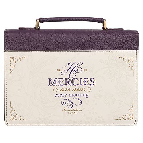 Christian Art Gifts Dark Purple Fashion Bible Cover for Women: Mercies are New - Lam. 3:22-23 Inspirational Scripture, Vegan Leather Book Carry Case w/Sleeves, Zipper, Pocket & Pen Storage, Medium