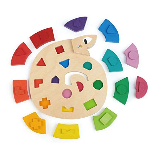 Tender Leaf Toys - Colour Me Happy - 13 Pieces Educational Colour Sorting Wooden Puzzle Toy with 3 Dimensional Shapes Underneath for Age 3+