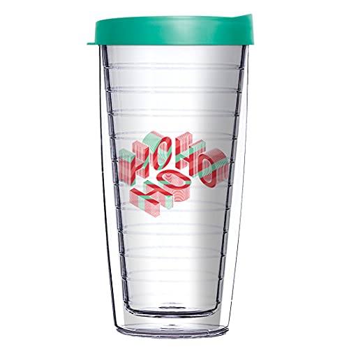 Comfy Hour Christmas 3D HO HO HO Design 16 oz Clear Tumbler with Green Lid