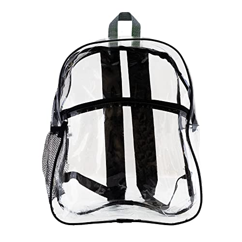 BAZIC Clear Backpack Clair 15", Transparent Bag Large Capacity Waterproof, See Through Plastic School Bag, Security Travel Sports Events, 1-Pack