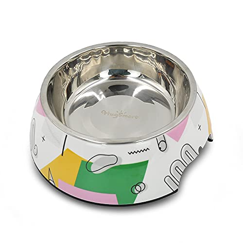 HugSmart Pet Dog Bowl, Melamine Stainless Pet Bowls, Cute Food and Water Dish with Non-Skid Silicone Base for Small and Large Pets (Dog Bowl Memphis Green, M)