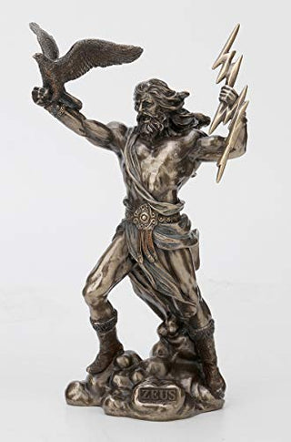 Unicorn Studio Veronese Design 8 1/2 Inch Greek God Zeus Thunderbolt Strike Cold Cast Resin Antique Bronze Finish Statue Home Decor