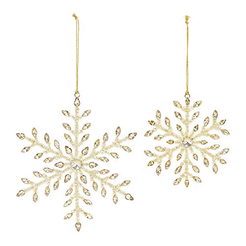 Melrose 83582 Snowflake Ornament, 5-inch Height and 7-inch Height, Set of 2, Iron and Glass Bead