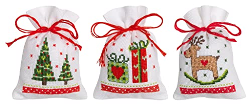 Vervaco Counted Cross Stitch Sachet Bags Kit 3.2X4.8 3/Pkg-Christmas Bird and House (18 Count)