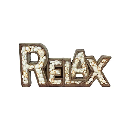 Beachcombers B21490 Relax Sign Figurine, 13.8-inch Length, Shell and Wood