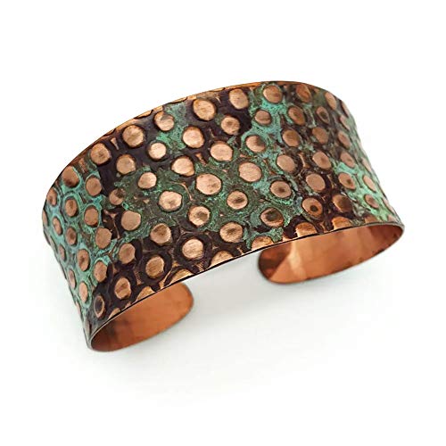 Anju Jewelry Embossed Copper and Teal Rivets Patina Bracelet Cuff