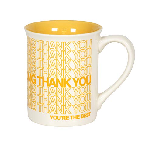 Enesco 6006212 Our Name is Mud OMG Thank You Repeating Type Coffee Mug, 16 Ounce, Yellow and White