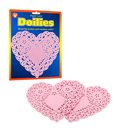 Hygloss Products Heart Paper Doilies – 6 Inch Pink Lace Doily for Decorations, Crafts, Parties, 100 Pack