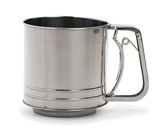 RSVP International Endurance Stainless Steel Triple Mesh Flour Sifter, 5 Cup | Sift Flour & Dry Ingredients for Baking | Manual Squeeze | Dishwasher Safe,Silver
