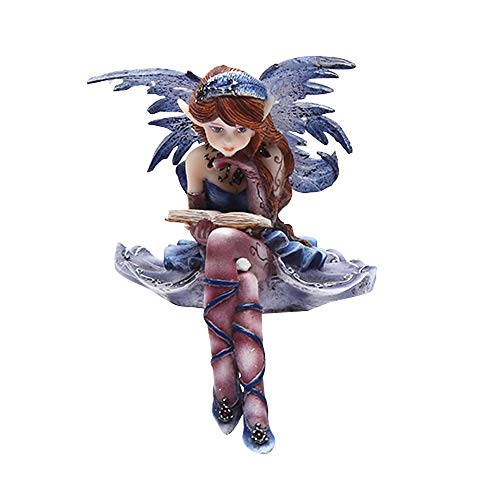 Pacific Trading 4 Inch Purple Fairy Sitting and Reading a Book Statue Figurine, Blue