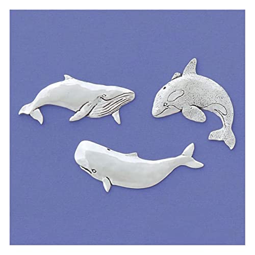 Basic Spirit Whales Medium Pewter Magnet Set for Coastal Beach Ocean Lover, Kitchen Office Refrigerator Outdoor Picnic Home Decorative Gift