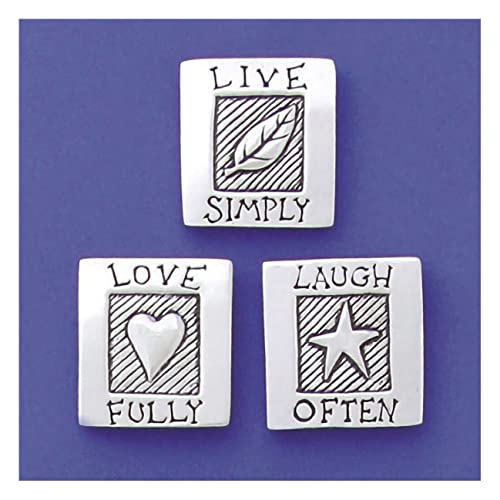 Basic Spirit Love Fully Heart Medium Pewter Magnet Set - Live Simply Laugh Often for Life Inspirational, Kitchen Office Refrigerator Outdoor Picnic Home Decorative Gift