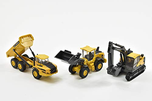 New Ray ToysSet of 3Construction Vehicles Volvo 32095, Window Box, Yellow