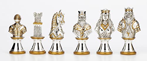 Unicorn Studio Veronese Design 3" Medieval Metallic Chessmen Set Zinc Alloy