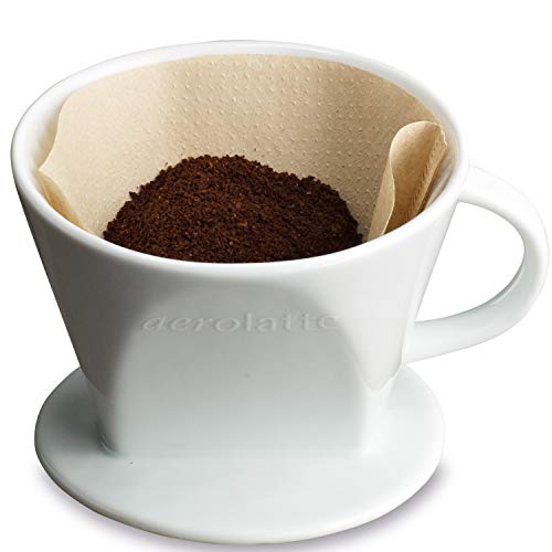 HIC Aerolatte 029 Pour Over Coffee Dripper Reusable Filter Cone Brewer, Number 2-Size, Ceramic, Brews 2 to 6-Cups